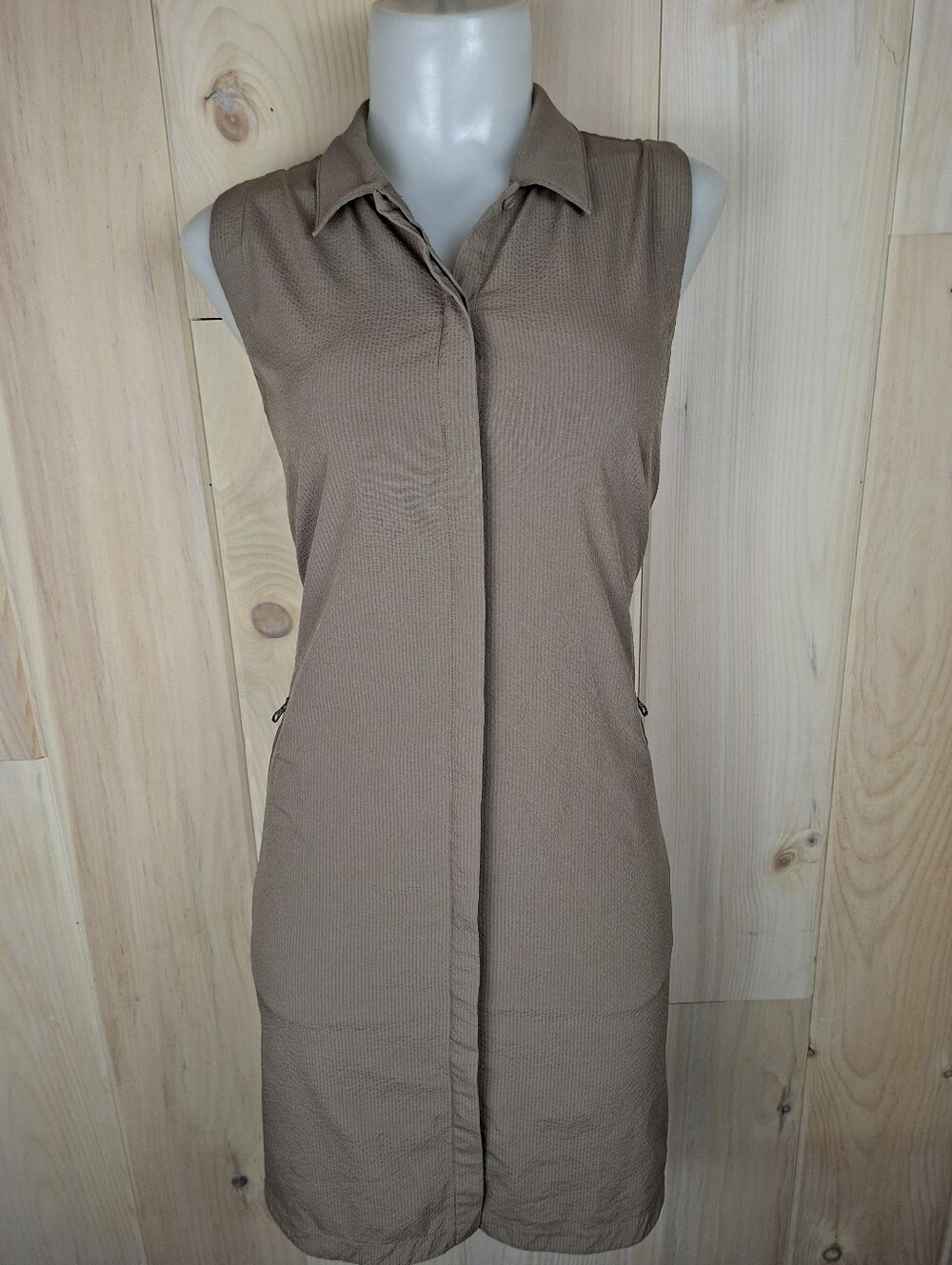 🍄3/50$🍄Lolë Momentum Shirt Dress - Sleeveless Stretch Taupe Size M - Picture 4 of 13
